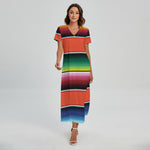 Colorful Serape Blanket Pattern Print Short Sleeve Maxi Dress