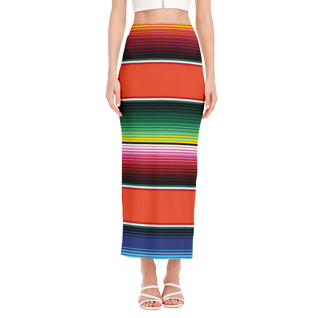 Colorful Serape Blanket Pattern Print Side Slit Maxi Skirt