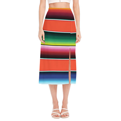 Colorful Serape Blanket Pattern Print Side Slit Midi Skirt