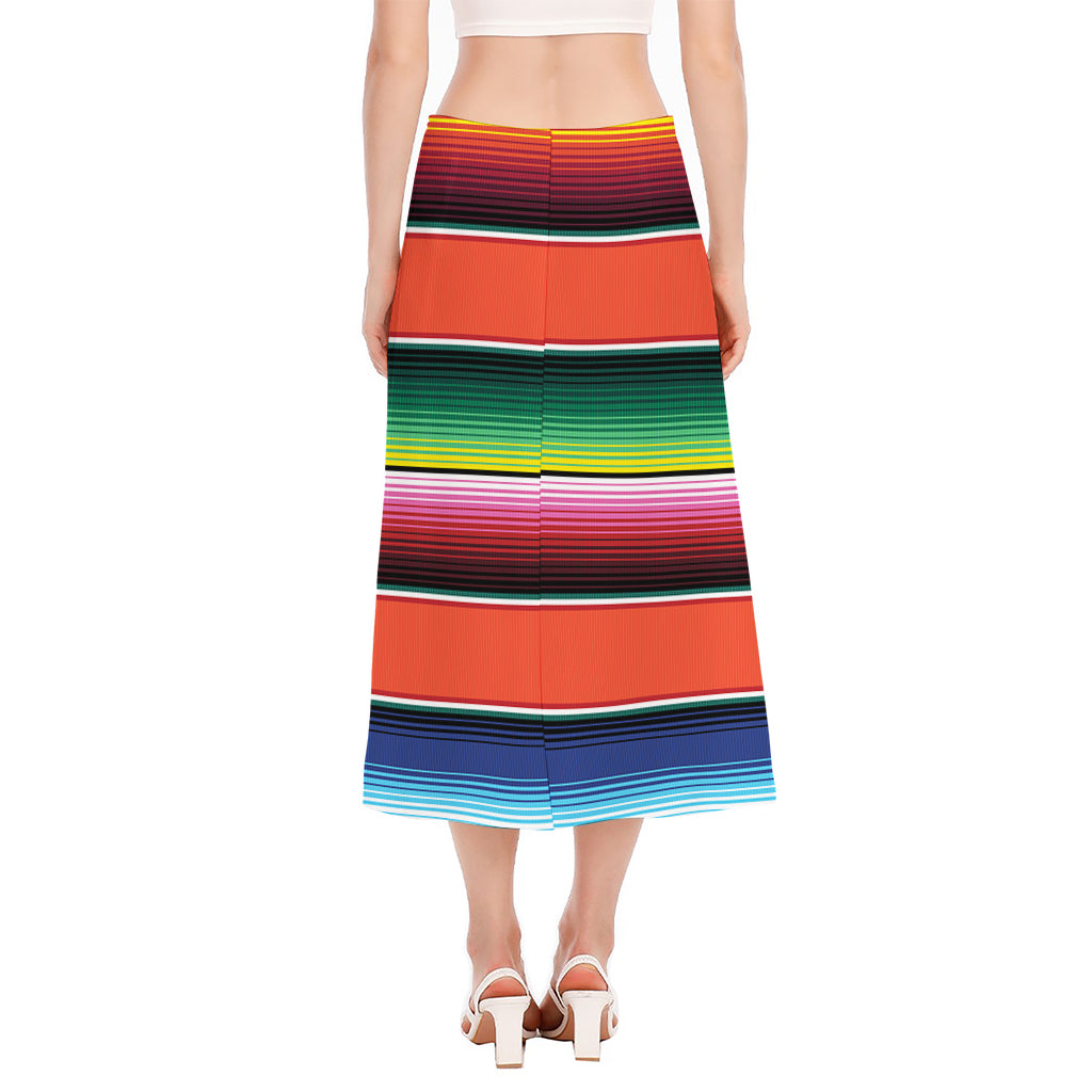 Colorful Serape Blanket Pattern Print Side Slit Midi Skirt