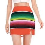 Colorful Serape Blanket Pattern Print Side Slit Mini Skirt