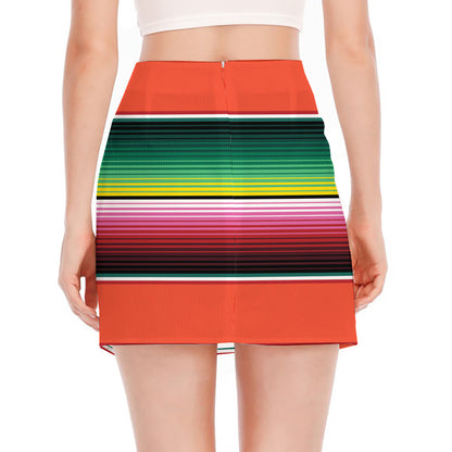 Colorful Serape Blanket Pattern Print Side Slit Mini Skirt