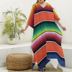 Colorful Serape Blanket Pattern Print Silk V-Neck Kaftan Dress