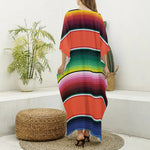 Colorful Serape Blanket Pattern Print Silk V-Neck Kaftan Dress
