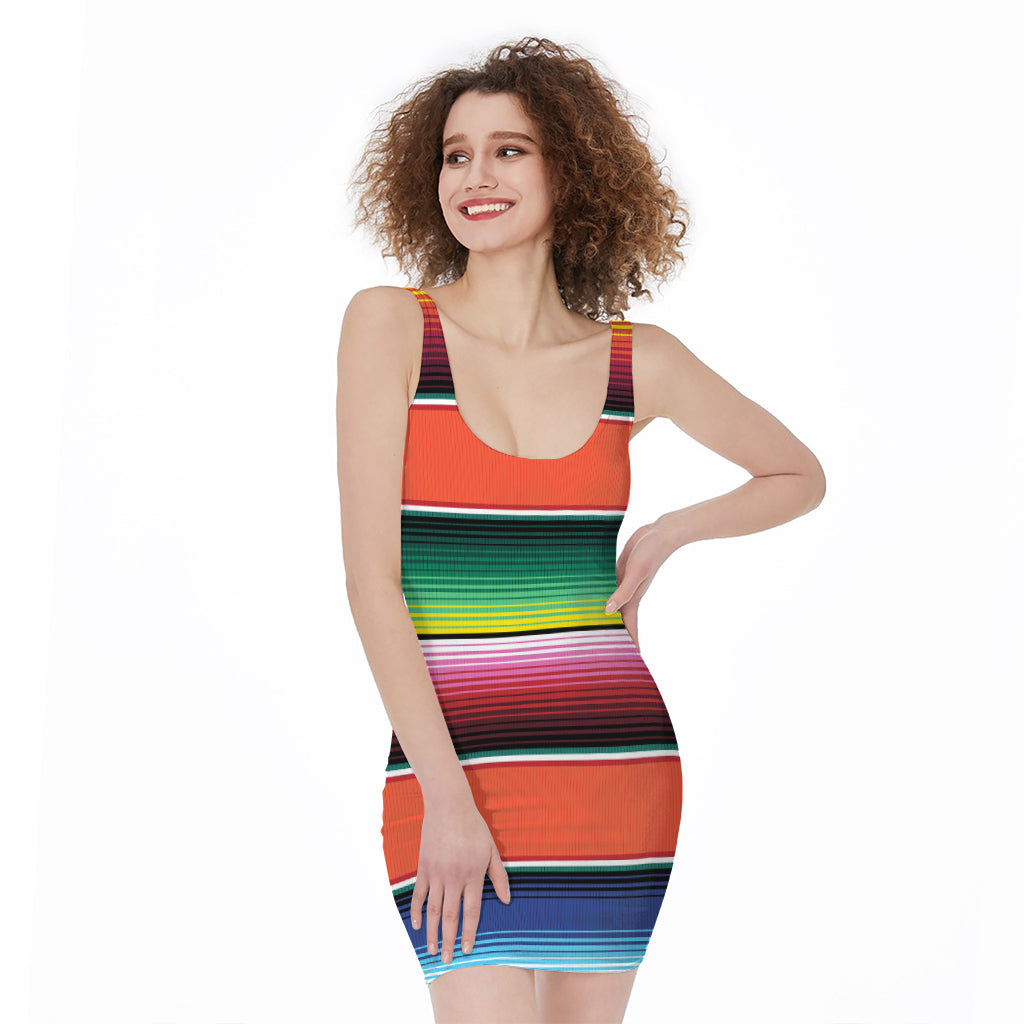 Colorful Serape Blanket Pattern Print Sleeveless Bodycon Dress