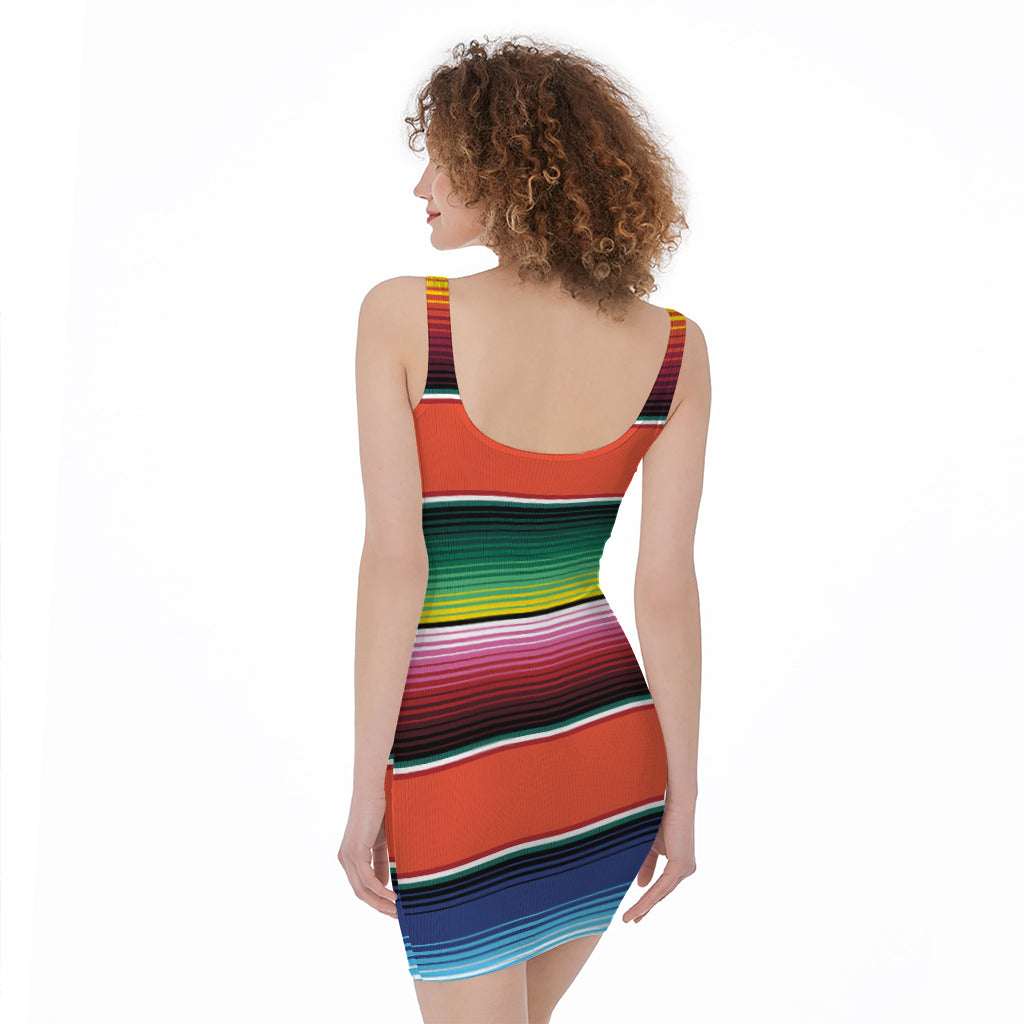 Colorful Serape Blanket Pattern Print Sleeveless Bodycon Dress
