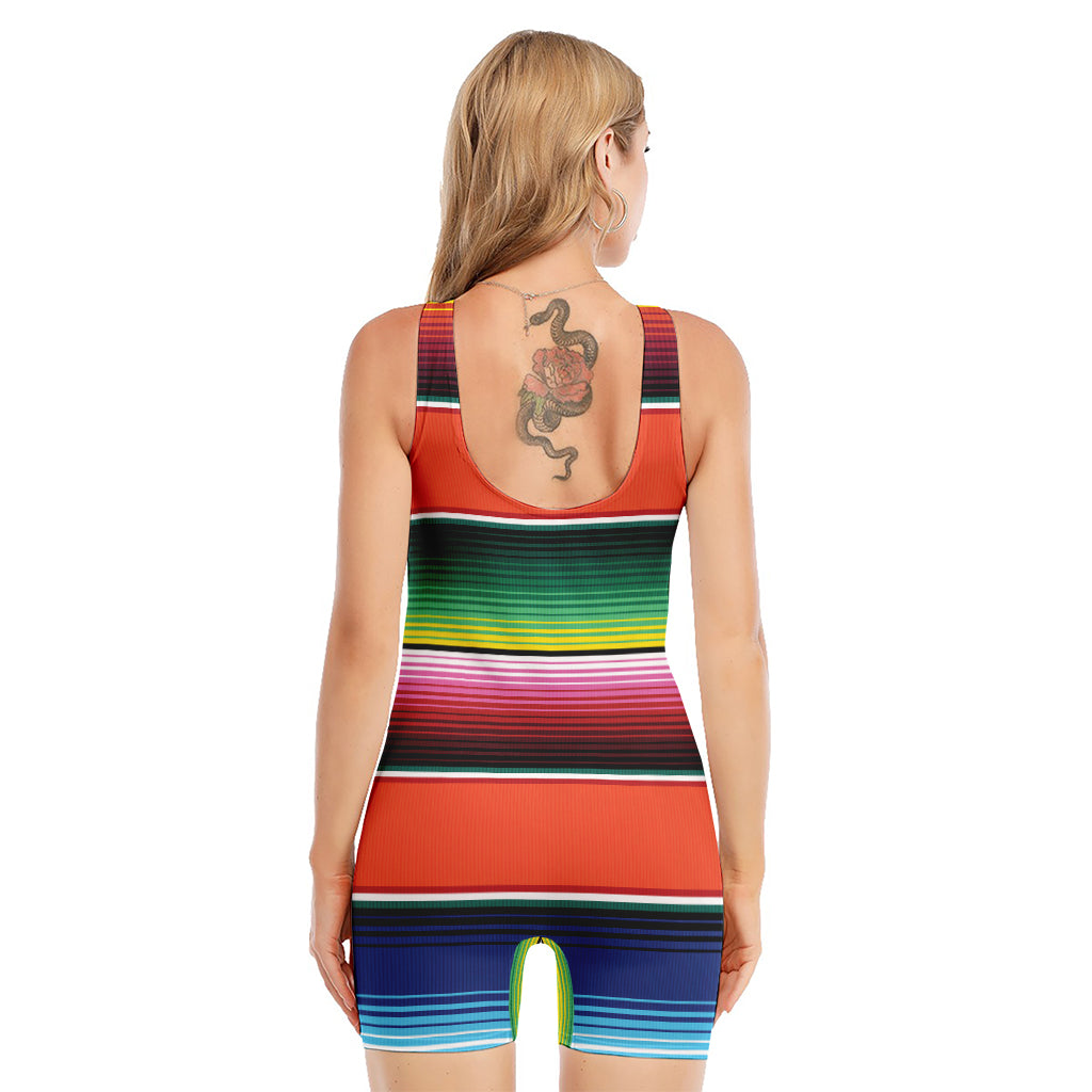 Colorful Serape Blanket Pattern Print Sleeveless One Piece Swimsuit