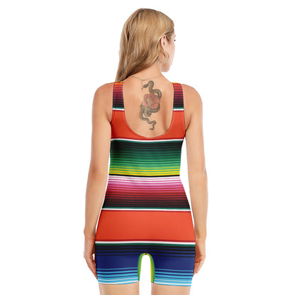 Colorful Serape Blanket Pattern Print Sleeveless One Piece Swimsuit