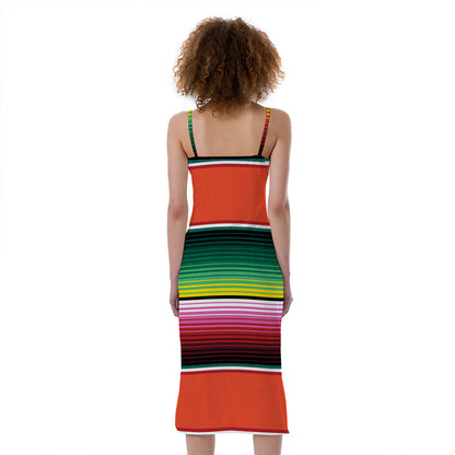 Colorful Serape Blanket Pattern Print Slim Fit Midi Cami Dress
