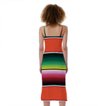 Colorful Serape Blanket Pattern Print Slim Fit Midi Cami Dress