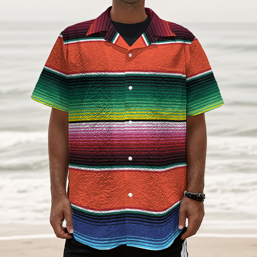 Colorful Serape Blanket Pattern Print Textured Short Sleeve Shirt