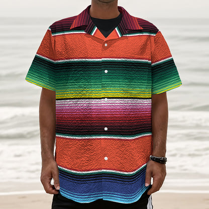 Colorful Serape Blanket Pattern Print Textured Short Sleeve Shirt
