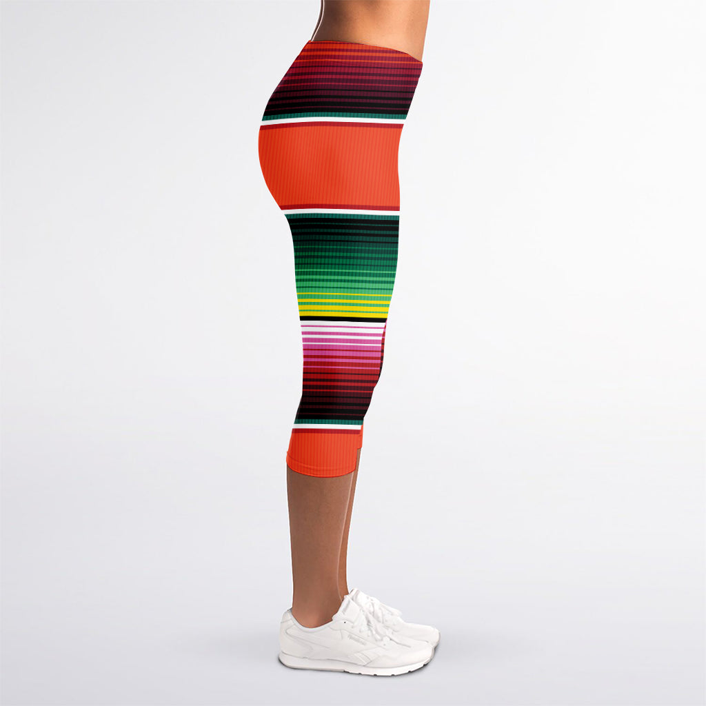 Colorful Serape Blanket Pattern Print Women's Capri Leggings