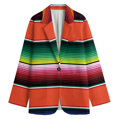 Colorful Serape Blanket Pattern Print Women's Cotton Blazer