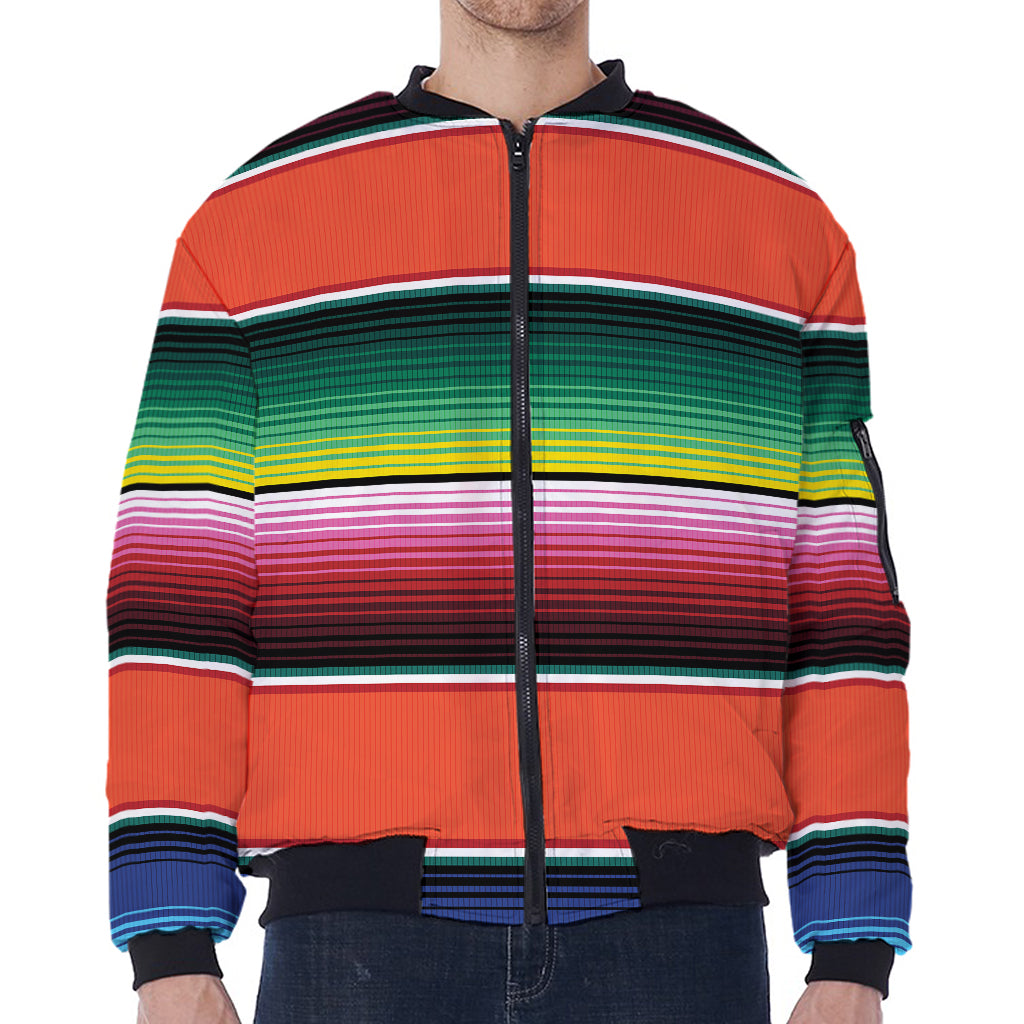 Colorful Serape Blanket Pattern Print Zip Sleeve Bomber Jacket