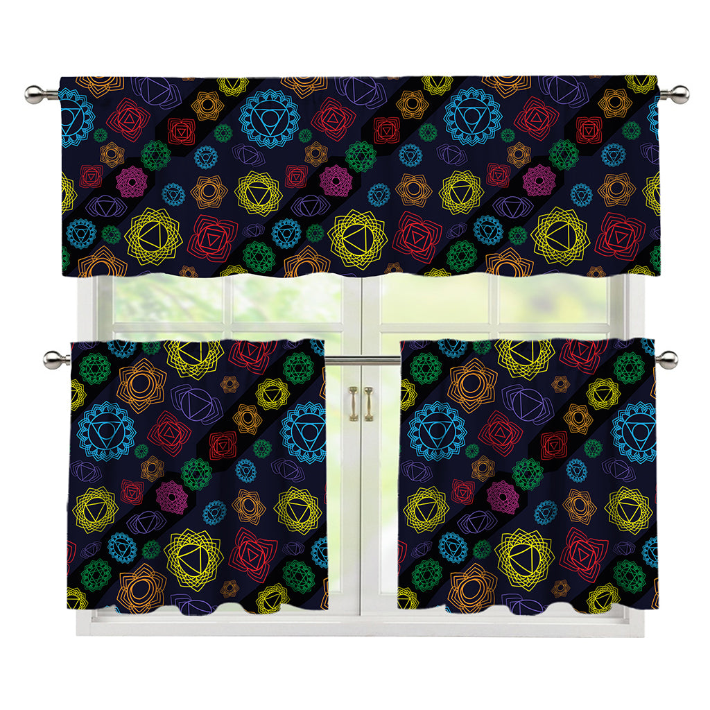 Colorful Seven Chakras Pattern Print 3 Piece Kitchen Curtains