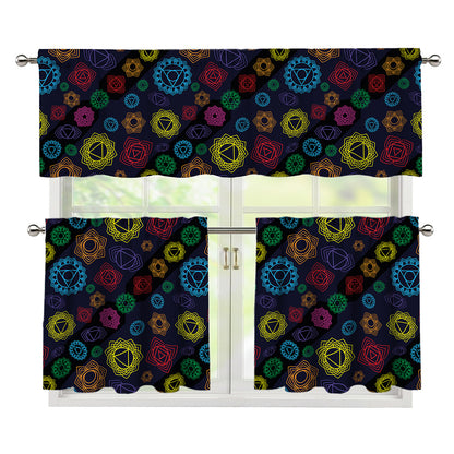 Colorful Seven Chakras Pattern Print 3 Piece Kitchen Curtains