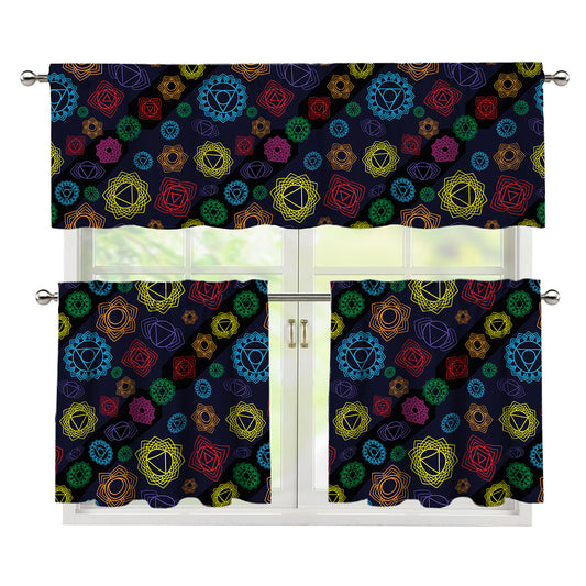 Colorful Seven Chakras Pattern Print 3 Piece Kitchen Curtains