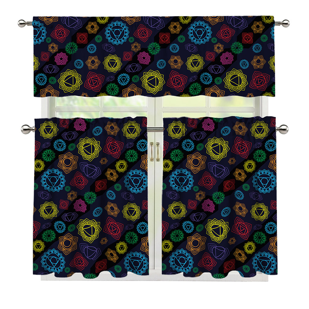 Colorful Seven Chakras Pattern Print 3 Piece Kitchen Curtains
