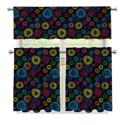 Colorful Seven Chakras Pattern Print 3 Piece Kitchen Curtains