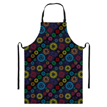 Colorful Seven Chakras Pattern Print Bib Apron With Pocket