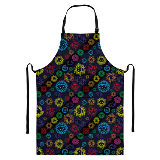 Colorful Seven Chakras Pattern Print Bib Apron With Pocket
