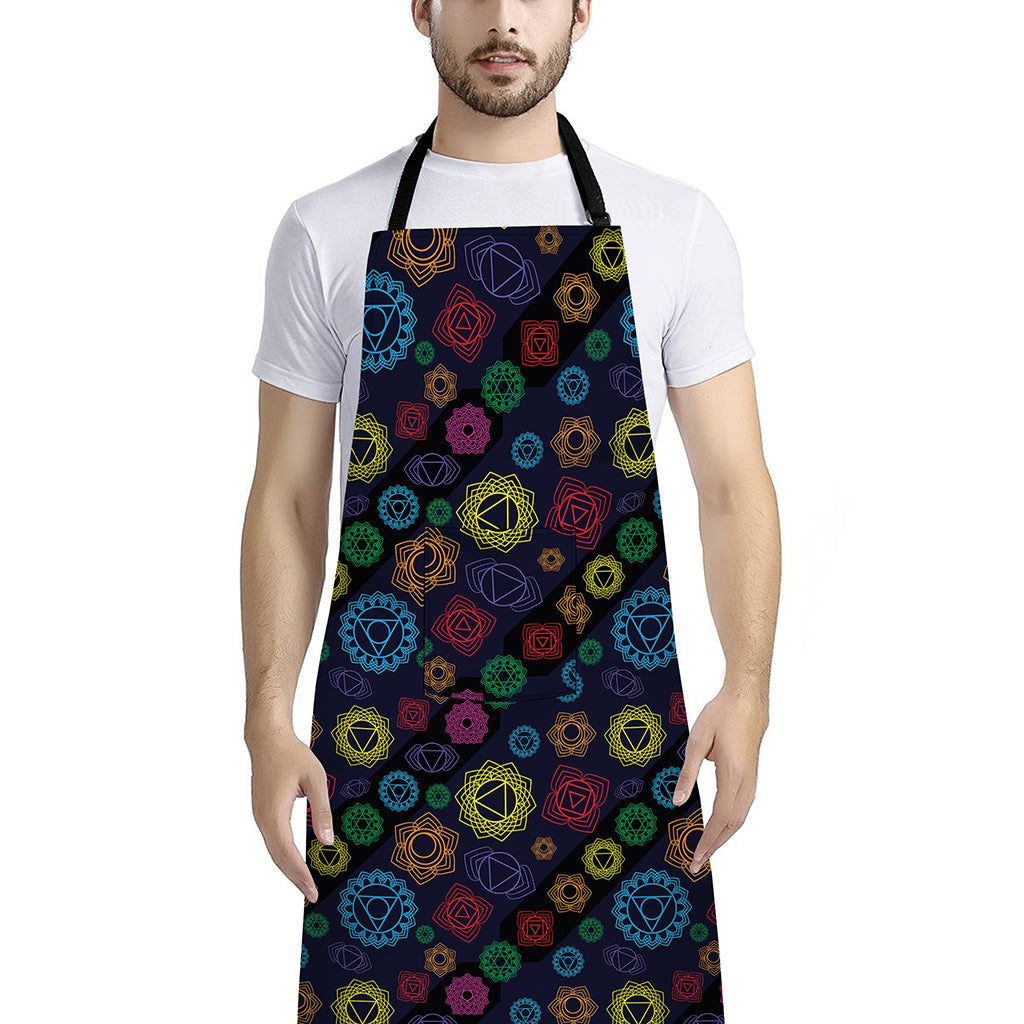 Colorful Seven Chakras Pattern Print Bib Apron With Pocket