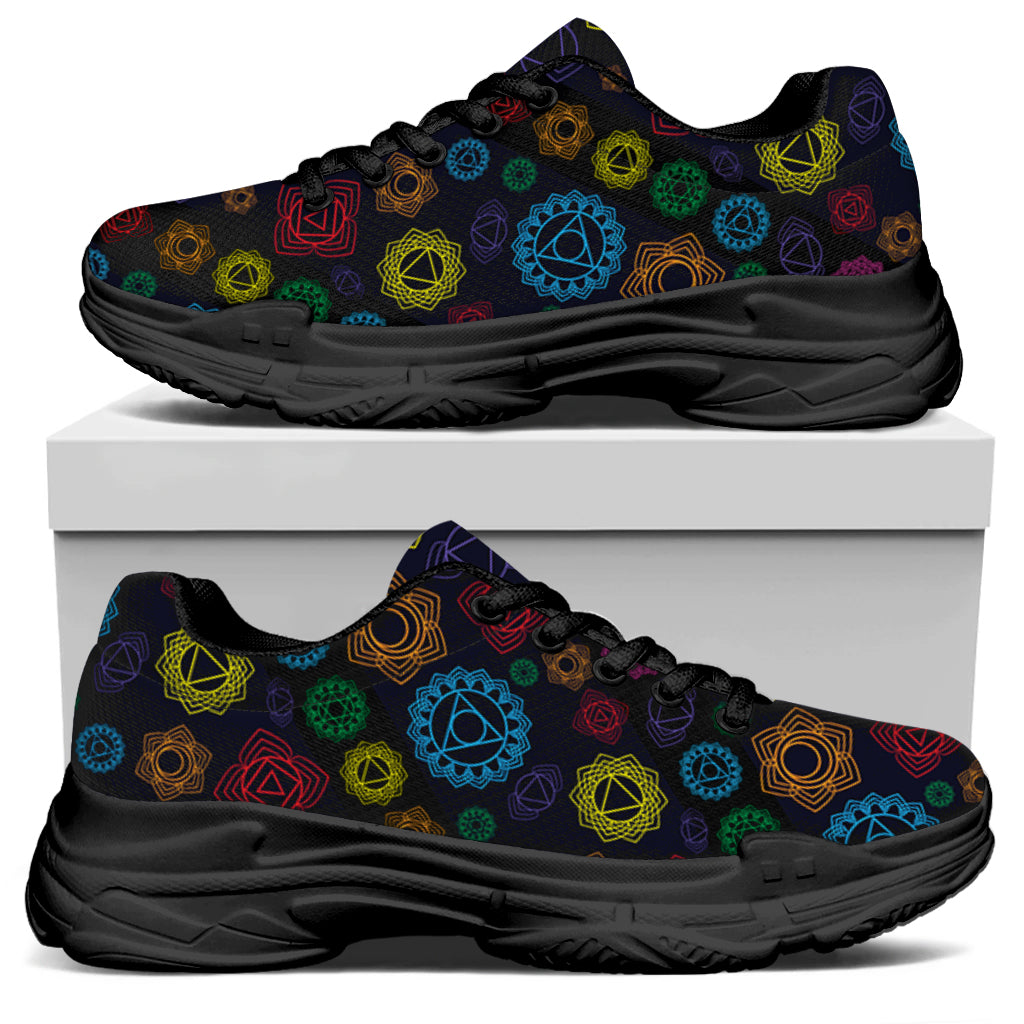Colorful Seven Chakras Pattern Print Black Chunky Shoes