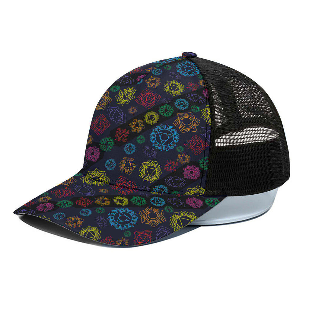 Colorful Seven Chakras Pattern Print Black Mesh Trucker Cap