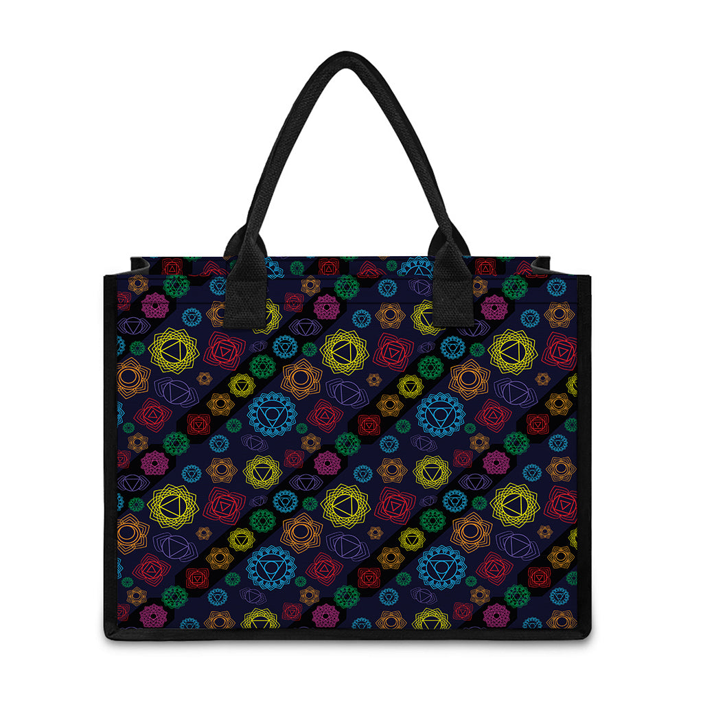 Colorful Seven Chakras Pattern Print Canvas Tote Bag
