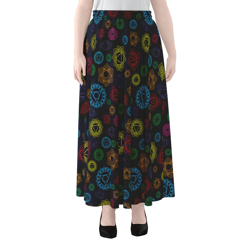 Colorful Seven Chakras Pattern Print Chiffon Maxi Skirt