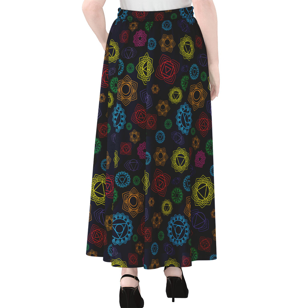 Colorful Seven Chakras Pattern Print Chiffon Maxi Skirt