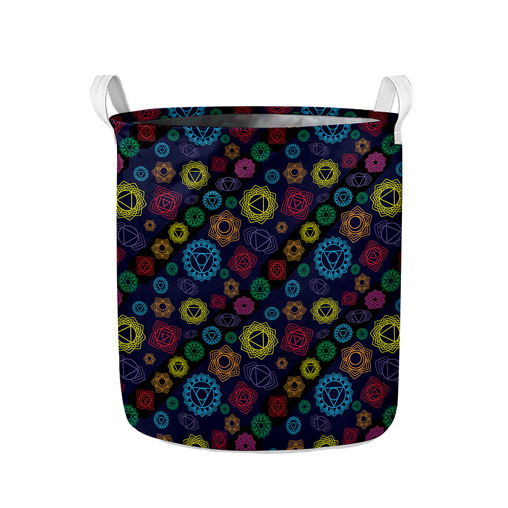 Colorful Seven Chakras Pattern Print Collapsible Laundry Basket