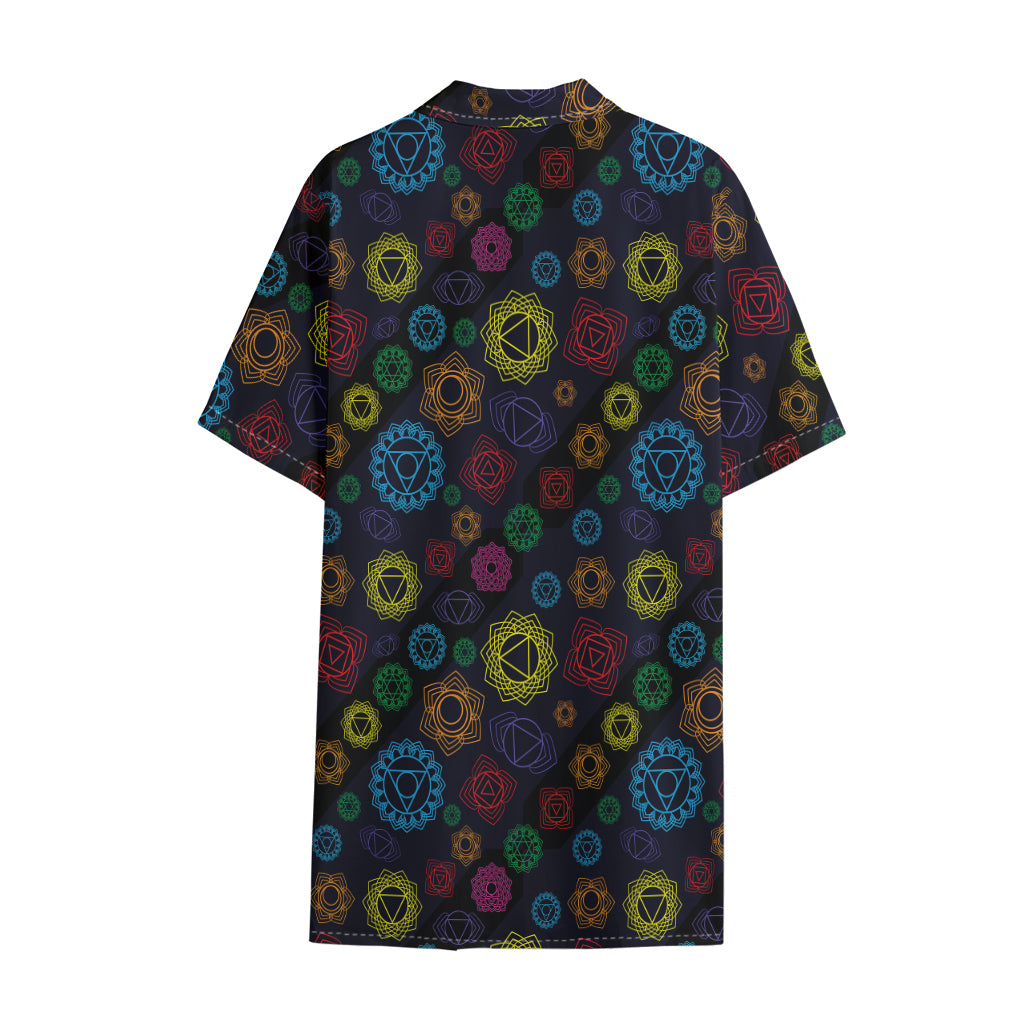 Colorful Seven Chakras Pattern Print Cotton Hawaiian Shirt