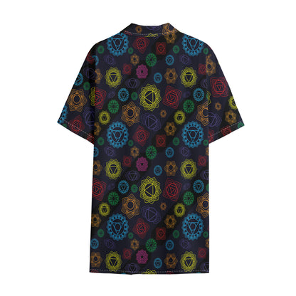 Colorful Seven Chakras Pattern Print Cotton Hawaiian Shirt