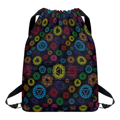 Colorful Seven Chakras Pattern Print Drawstring Backpack