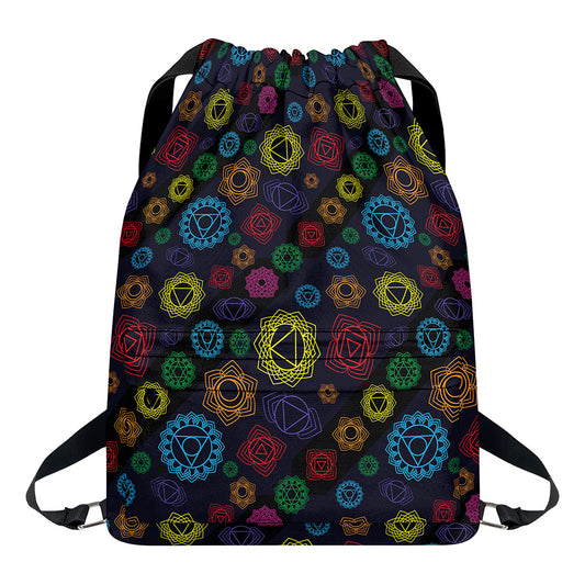 Colorful Seven Chakras Pattern Print Drawstring Backpack