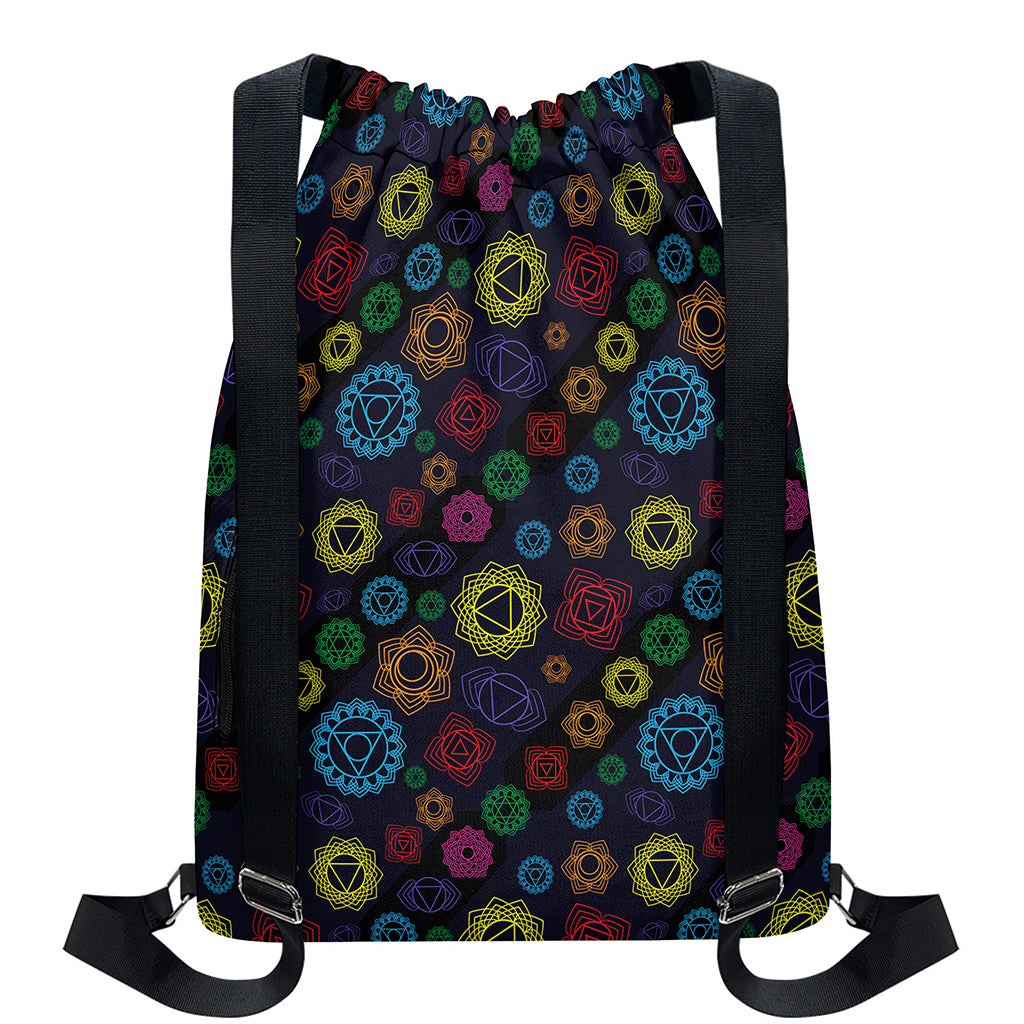 Colorful Seven Chakras Pattern Print Drawstring Backpack