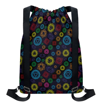 Colorful Seven Chakras Pattern Print Drawstring Backpack