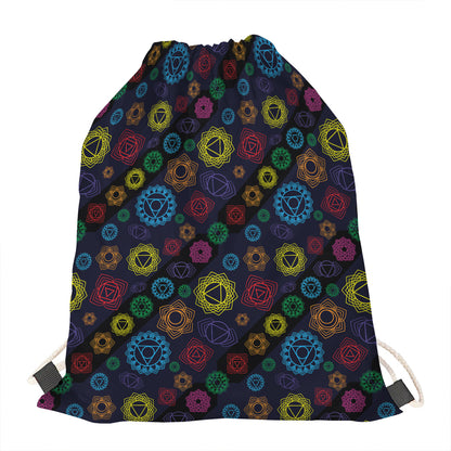 Colorful Seven Chakras Pattern Print Drawstring Bag