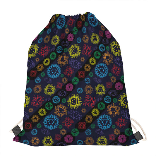 Colorful Seven Chakras Pattern Print Drawstring Bag