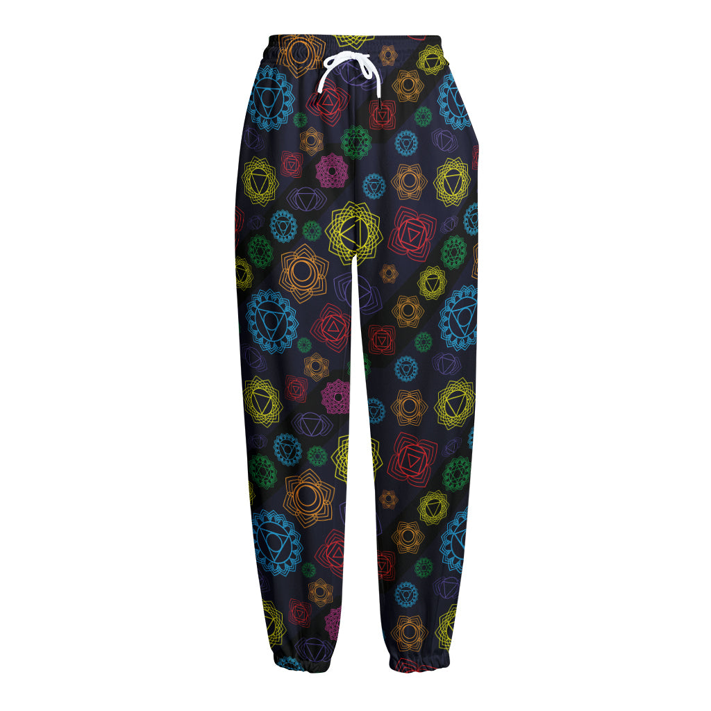 Colorful Seven Chakras Pattern Print Fleece Lined Knit Pants