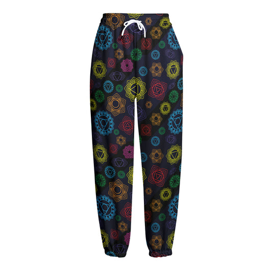 Colorful Seven Chakras Pattern Print Fleece Lined Knit Pants
