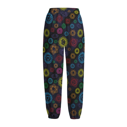 Colorful Seven Chakras Pattern Print Fleece Lined Knit Pants