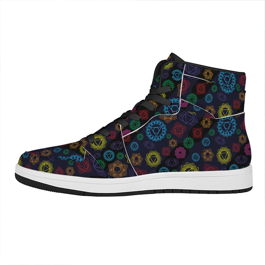 Colorful Seven Chakras Pattern Print High Top Leather Sneakers