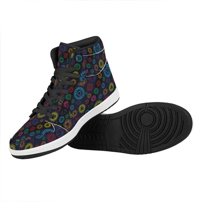 Colorful Seven Chakras Pattern Print High Top Leather Sneakers