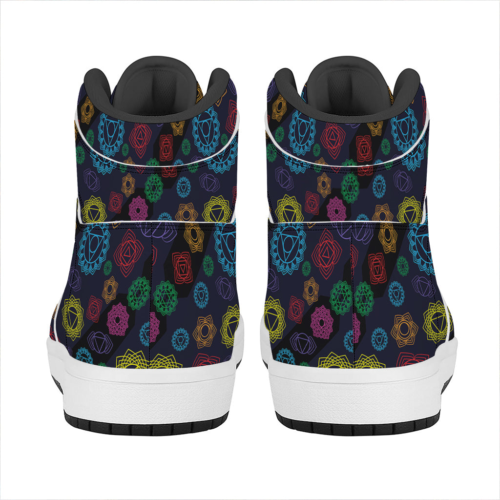 Colorful Seven Chakras Pattern Print High Top Leather Sneakers
