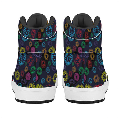 Colorful Seven Chakras Pattern Print High Top Leather Sneakers
