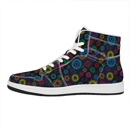 Colorful Seven Chakras Pattern Print High Top Leather Sneakers