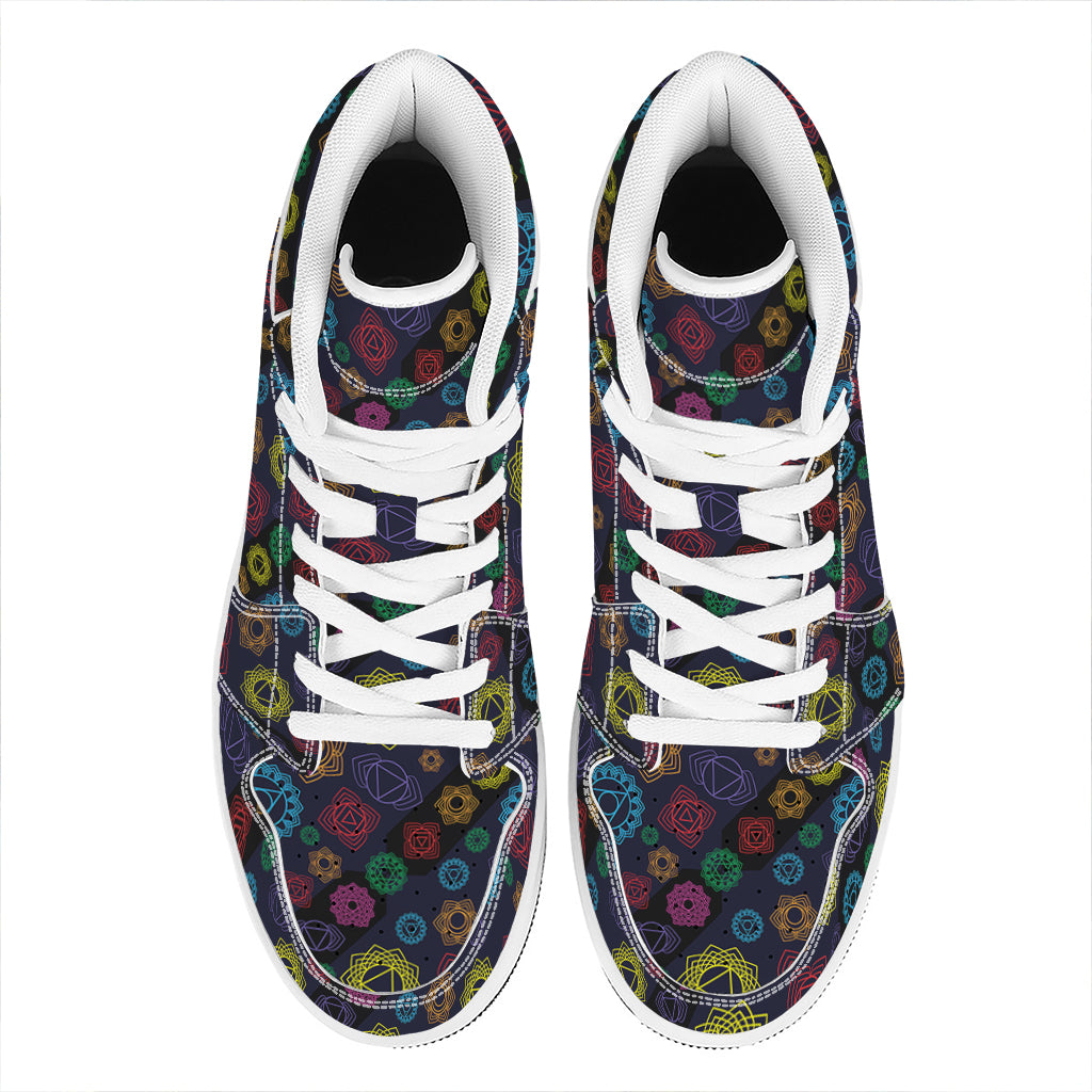 Colorful Seven Chakras Pattern Print High Top Leather Sneakers